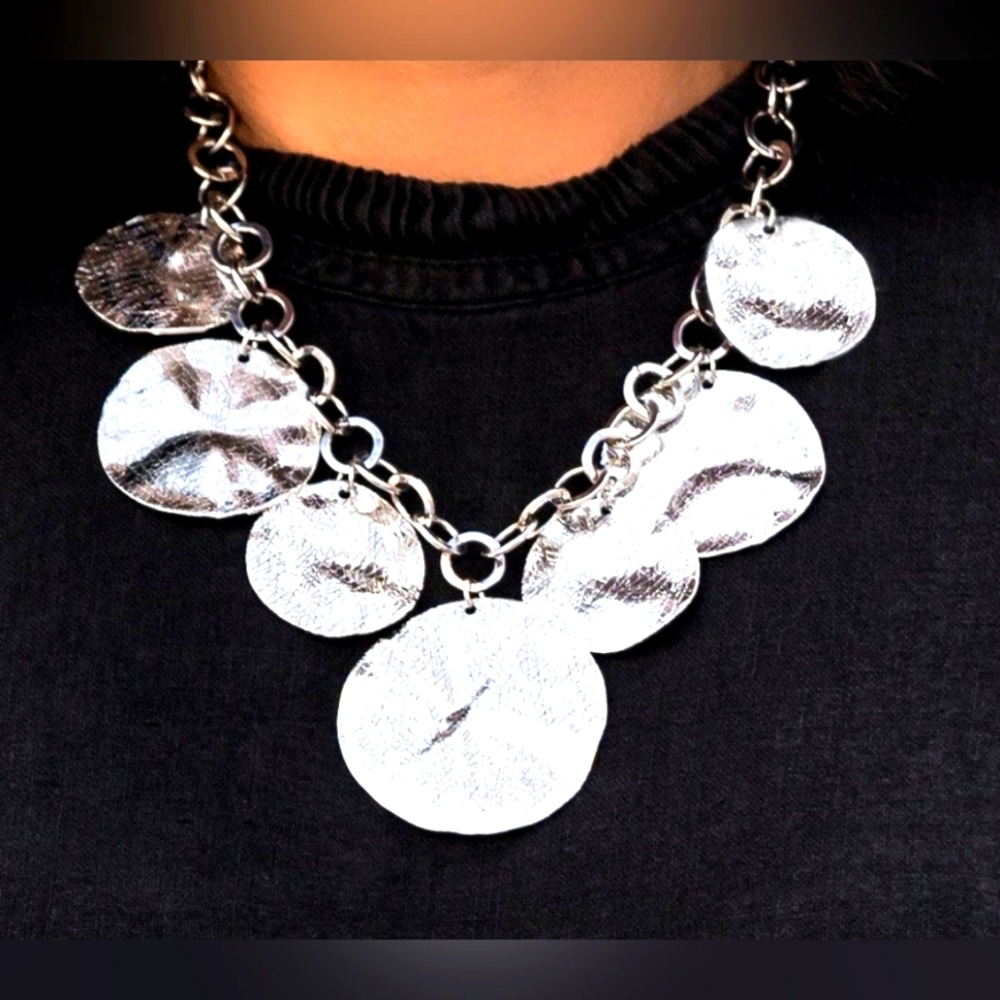 Silver Disc Statement Necklace - Women Jewelry